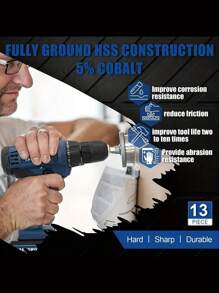 13/60入組鈷M35高速鋼扭鑽鉆頭套裝，扭轉長度，適用於金屬、鑄鐵和木塑材料，附帶金屬存儲盒 - 黑色 - 查看 8