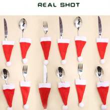 10入組聖誕節裝飾,包括聖誕帽,毛絨帽子,餐具套和酒瓶裝飾