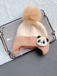 1 Miếng Màu Khaki Lông cừu Gấu trúc Mũ Đối với Trẻ em , Dệt kim Mùa Đông Ấm áp Mũ - Cà phê nâu - Xem 6