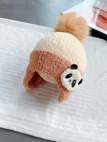 1 Miếng Màu Khaki Lông cừu Gấu trúc Mũ Đối với Trẻ em , Dệt kim Mùa Đông Ấm áp Mũ - Cà phê nâu - Xem 5