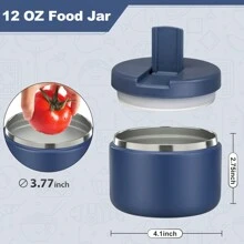 12oz Insulated Vacuum Food Jar With Buckle Lid Wide Mouth Soup Thermo For Hot Food Kids Leakproof Stainless Steel Lunch Container - 藍色 - 查看 5