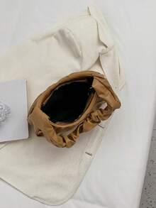 簡約折疊單色手提肩背包 - 棕色 - 查看 7