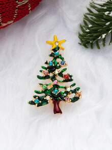 1個合金鑲嵌水鑽聖誕主題胸針,聖誕老人,馴鹿,鈴鐺,聖誕樹造型,創意節日服裝配件 - 彩色 - 查看 5