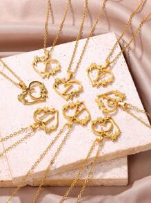 1pc Fashionable Stainless Steel Alphabet & Heart & Flower Design Necklace, Suitable For Women's Parties And Festivals, Jewelry Gift Valentines,Mom,Mother,Mother's Day,Gift