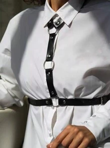 1pc Black Gothic Style Sexy Fetish Harness With Triple Circle Chest Strap (gloves Not Included), Suitable For Rave Party - Black - View 2