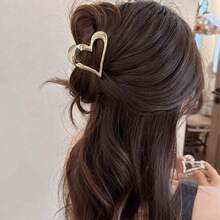 1個女士金色心形金屬髮夾,甜美又帥氣風格的髮夾,時尚多用髮飾,日常使用 - 金色 - 查看 4