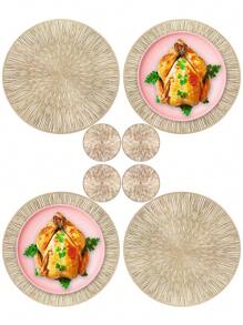 8pcs/Set Gold Hollow Out Pvc Placemats(4pcs) & Coasters(4pcs), Easy To Clean, Waterproof, Slip-Resistant, Heat Resistant, Ideal For Table Decoration And Special Occasions Like Wedding, Party, Festival - Gold 8-piece set (4 placemats, 4 coasters) - View 4