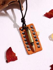 1 Miếng Cá nhân hóa Đạn Hình dạng Đinh tán Trang trí Phong cách Vintage Da Vòng cổ mặt dây chuyền - Màu Khaki - Xem 7