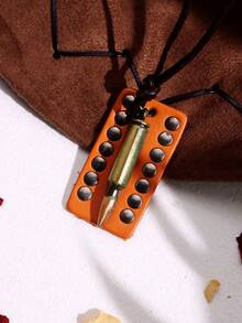 1 Miếng Cá nhân hóa Đạn Hình dạng Đinh tán Trang trí Phong cách Vintage Da Vòng cổ mặt dây chuyền - Màu Khaki - Xem 4