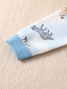 中性寶寶秋冬可愛動物圖案連體衣 - 藍色 - 查看 3
