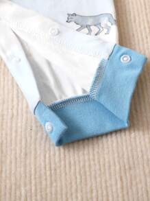 中性寶寶秋冬可愛動物圖案連體衣 - 藍色 - 查看 5