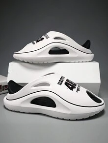 男士轻便防滑厚底个性化字母印花室内EVA拖鞋，居家穿着 - 白色 - 查看 3