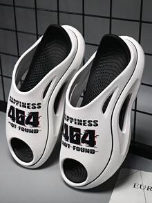 男士轻便防滑厚底个性化字母印花室内EVA拖鞋，居家穿着 - 白色 - 查看 7