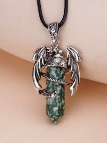 1 件装龙项链男女水晶石皮革项链龙缠绕吊坠脉轮灵气宝石项链风水幸运符新款珠宝女士礼物时尚创意礼物