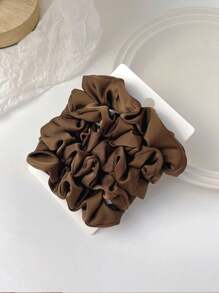 5 件裝閃亮緞面髮圈,女式純色緞面休閒髮圈,適合日常生活、聖誕節、美拉德、絲綢髮圈、時尚服裝、時尚眼鏡、家居生活、裝飾品 - 巧克力棕 - 查看 1