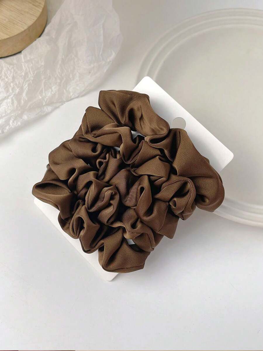 5 件裝閃亮緞面髮圈,女式純色緞面休閒髮圈,適合日常生活、聖誕節、美拉德、絲綢髮圈、時尚服裝、時尚眼鏡、家居生活、裝飾品 - 巧克力棕 - 查看 1