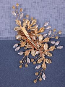 1 件新娘葉子髮夾,手工花朵和水鑽裝飾編織邊緣髮夾髮飾