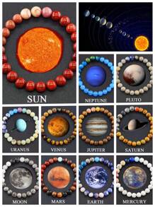 1pc Eight Planets Bead Bracelet Men Women Natural Stone Universe Solar Syetem Earth Moon Saturn Neptune Planet Handmade Jewelry Gift - Multicolor - View 1