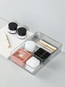 1pc Desktop Organizer For Office Table Or Cabinet, Rectangular Plastic Pencil And Stationery Storage Box For Desk Arrangement - transparent square - View 2
