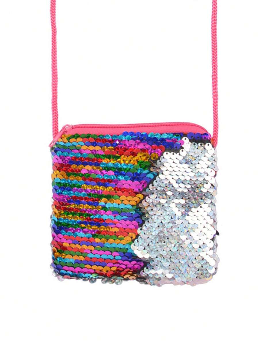 Square Sequin Coin Purse With Strap, Shoulder Bag For Kids, Cosmetic Bag, Mini Sparkly Pouch - Multicolor - View 1