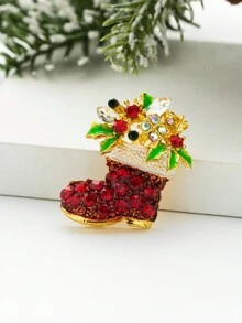 1個合金鑲嵌水鑽聖誕主題胸針,聖誕老人,馴鹿,鈴鐺,聖誕樹造型,創意節日服裝配件 - 彩色 - 查看 23