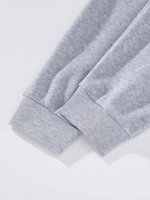 男童笑脸图案印花连帽衫和运动裤 2 件套 - 灰色 - 查看 7