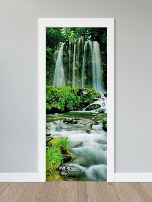 Adesivo para portas de madeira ou vidro, paisagem, rio, floresta, CACHOEIRA 3