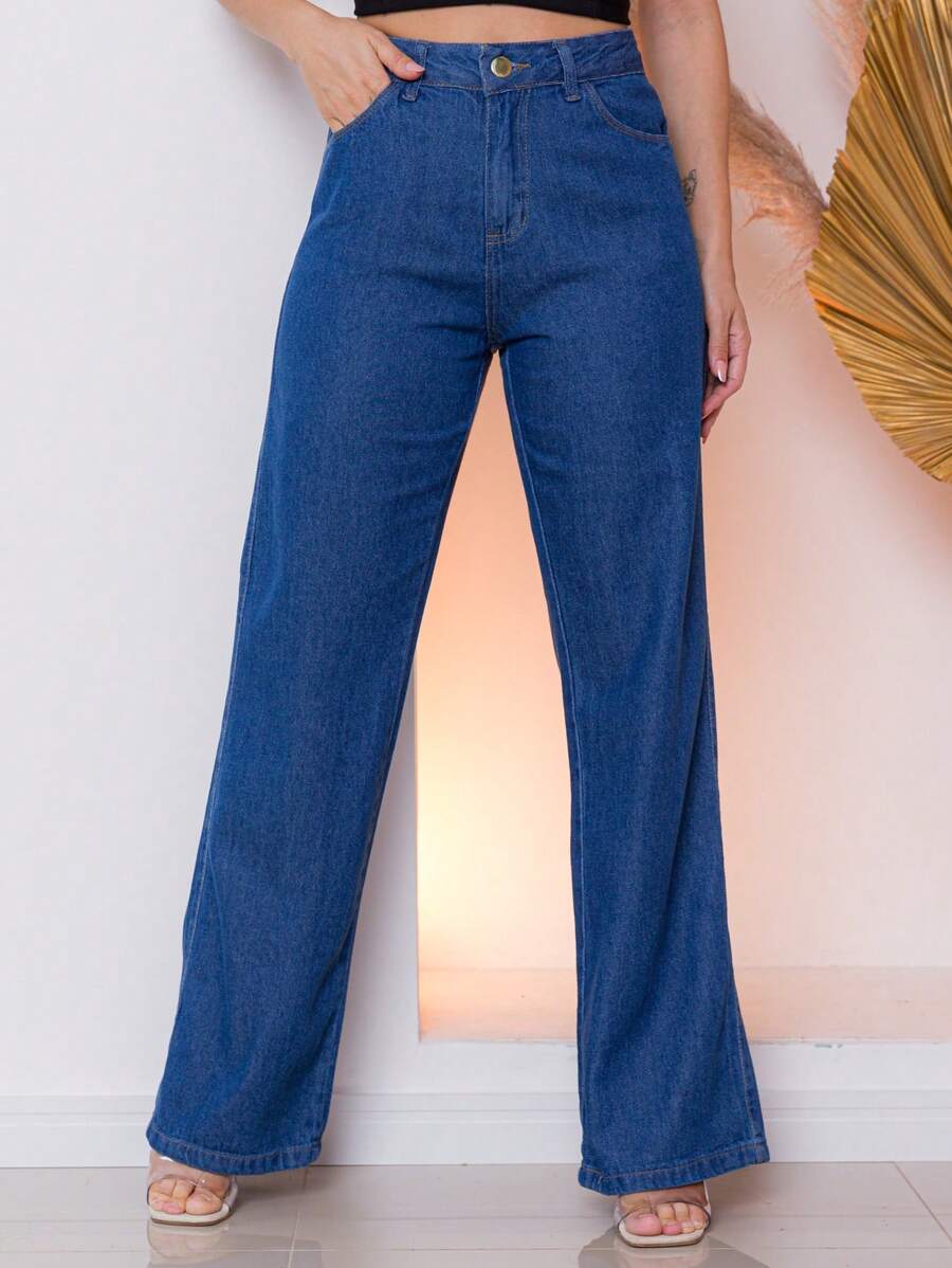 Women Jeans - 深色水洗藍 - 查看 1