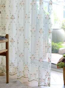 1pc Pastoral Little Pink Flower Embroidery Sheer Curtains For Daughters Bedroom Vintage Floral Lace Voile Drapes Window Treatment Nursery Decor