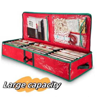 1 szt. 40-calowa tekturowa torba do przechowywania, kolorowy wzór w paski, dno łóżka, odporny na wilgoć, kurz i słońce, pojemnik do przechowywania do pakowania prezentów z wewnętrzną kieszenią - nadaje się do 24 rolek standardowego papieru do pakowania, kokard i wstążek, dekoracja na Halloween, dekoracje świąteczne, dekoracje urodzinowe, dekoracje jesienne, pudełko/prezent ślubny, prezenty świąteczne, pudełko na prezent, dynia, akcesoria do kubków, na Dzień Matki, prezenty dla druhen, prezenty z okazji ukończenia szkoły, prezenty urodzinowe, prezenty ślubne, urodziny, panna młoda, ślub