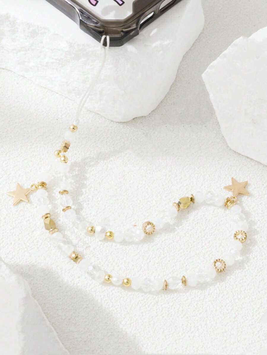 Star Shaped Pendant Colorful Crystal Mobile Phone Strap - White - View 1