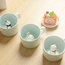 1pc Ceramic Vintage Coffee Mug With Random Animal Figure Inside - Green - View 4