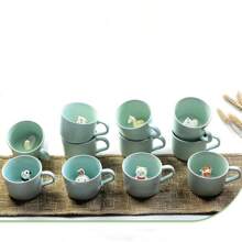 1pc Ceramic Vintage Coffee Mug With Random Animal Figure Inside - Green - View 1