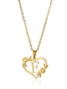 1pc Fashionable Stainless Steel Alphabet & Heart & Flower Design Necklace, Suitable For Women's Parties And Festivals, Jewelry Gift Valentines,Mom,Mother,Mother's Day,Gift