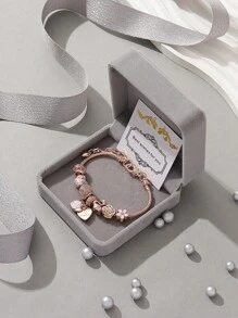 1 Miếng Thanh lịch Và Sang trọng Đồng Vòng tay Với Nạm kim cương Loại bướm Và Thiên nga , Hình trái tim Bức tranh sơn dầu Hạt , Đối với phụ nữ , DIY Sự phối hợp , Qủa tặng Gói hàng Và Lý tưởng Đối với Lễ hội Món quà - Hoa hồng vàng - Xem 1