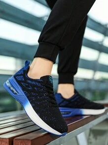 Men Color Blocking Gradient Knit Lace-up Air Cushion Sneakers,Comfortable Breathable and Shock-absorbing Outdoor Running Shoes,Suitable for Outdoor Sports, Jogging&Fitness&Walking