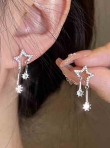 2 Miếng Đúng mốt Y2K Phong cách Ngôi sao & Pha lê Vật rủ xuống Hoa tai Cho bữa tiệc , Ngày , Qủa tặng Và Sử dụng hàng ngày - Bạc - Xem 2