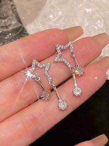 2 Miếng Đúng mốt Y2K Phong cách Ngôi sao & Pha lê Vật rủ xuống Hoa tai Cho bữa tiệc , Ngày , Qủa tặng Và Sử dụng hàng ngày - Bạc - Xem 3