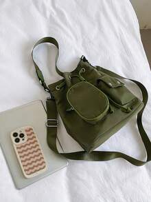 单肩包 斜挎包 手提包 托特包 防水大容量 可折叠 多口袋 可调节肩带 个性化 优雅 休闲 时尚 多功能通勤包 适合学校、节日、户外活动 男女童及白领 - 綠色 - 查看 6