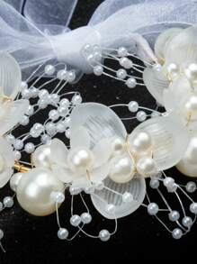 1入組女孩假珍珠花朵頭箍，婚禮花童白色花冠，手腕裝飾，手鐲