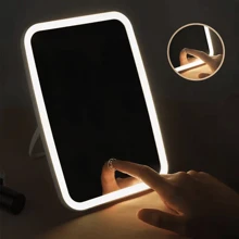 一個LED燈化妝鏡帶可折疊支架，適用於學生和宿舍使用，便攜式的梳妝台鏡子 - 白色 - 查看 2