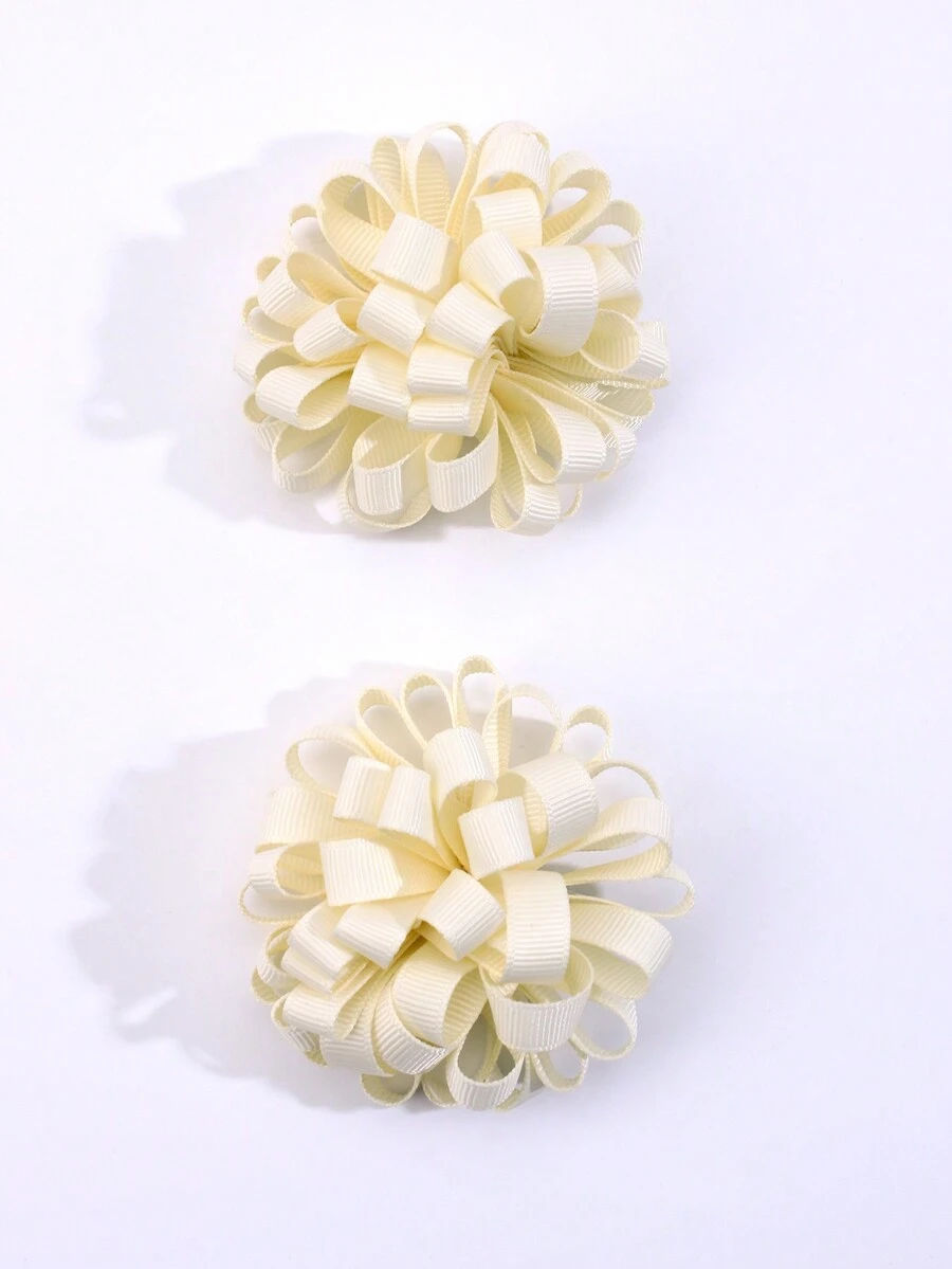 2pcs/pack Ivory Embroidered Ball Flower Hair Clips For Girls