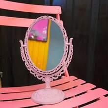 1入組桌上雙面妝鏡歐式桌面愛迪生復古公主美容鏡,學生宿舍女孩心形化妝鏡 - 粉色 - 查看 8