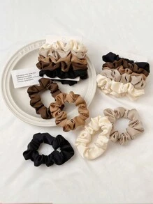 5pcs Shiny Satin Hair Scrunchies,Women Solid Satin Casual Scrunchies, For Daily Life,Maillard,Silk Scrunchies,Fashionable Outfit,Fashion Glasses,Home Life,Ornaments Accessories - Black - View 4