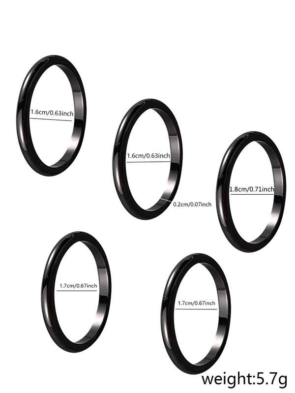 5 Black Minimalist Stainless Steel Ring Stacking Ring Set Dark Cool