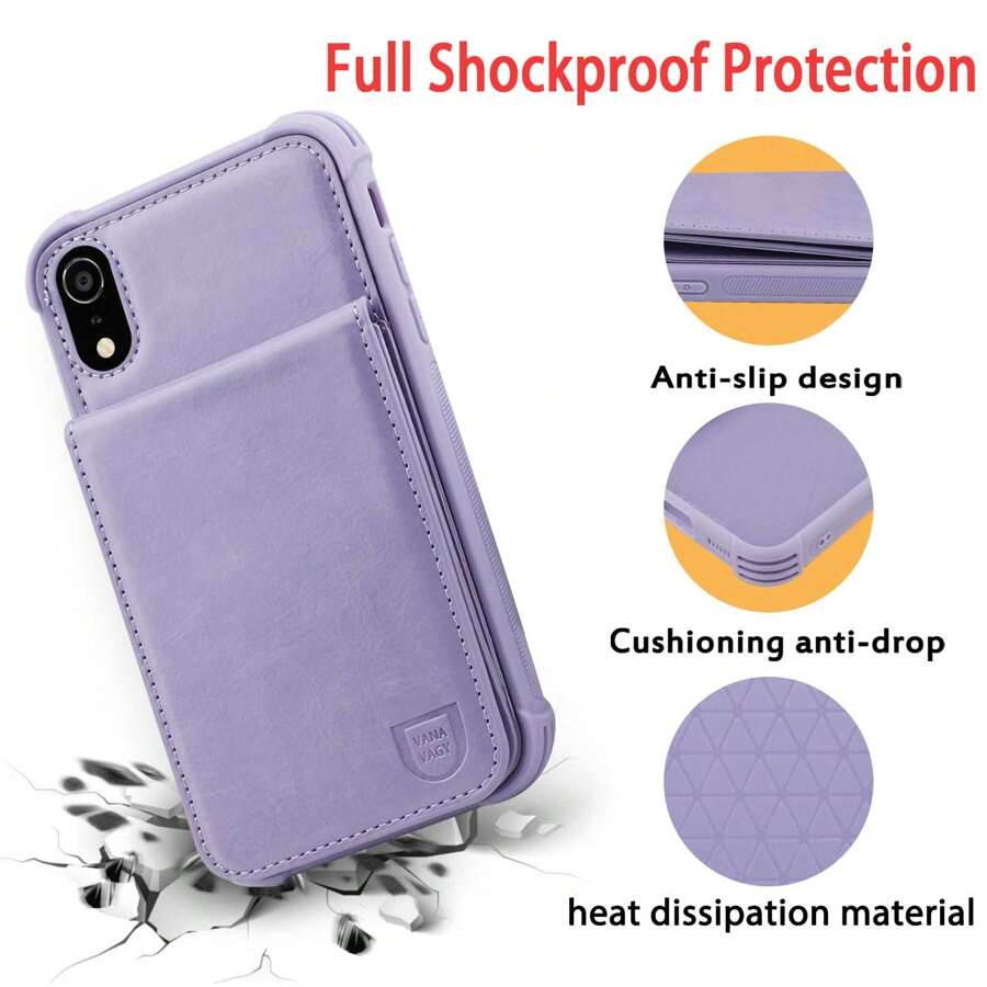 皮革皮夾式手機殼,帶磁力閉合、卡夾和零錢包,兼容 Iphone 7/8/se、x/xs、xr、11、12/12pro、13、13 Pro、13 Pro Max、14、14 Pro、 14 Plus 和14 Pro Max,男女皆宜 - 淡紫色 - 查看 1