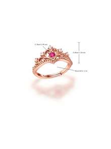 1pc Copper Material Crown Ring With Diamond Inlaid For Women - Rose Gold - View 2