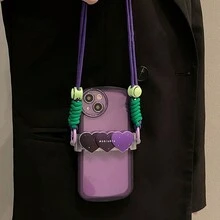 Diy Phone Case Compatible With Apple Products, Ins Style, Uncommon Purple Heart Shape Sling Cover - Purple - View 4