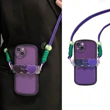 Diy Phone Case Compatible With Apple Products, Ins Style, Uncommon Purple Heart Shape Sling Cover - Purple - View 3