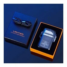 Rechargeable Flameless Waterproof Windproof Pulse Arc Lighter With Transparent Cover For Outdoor Activities - Blue - View 6